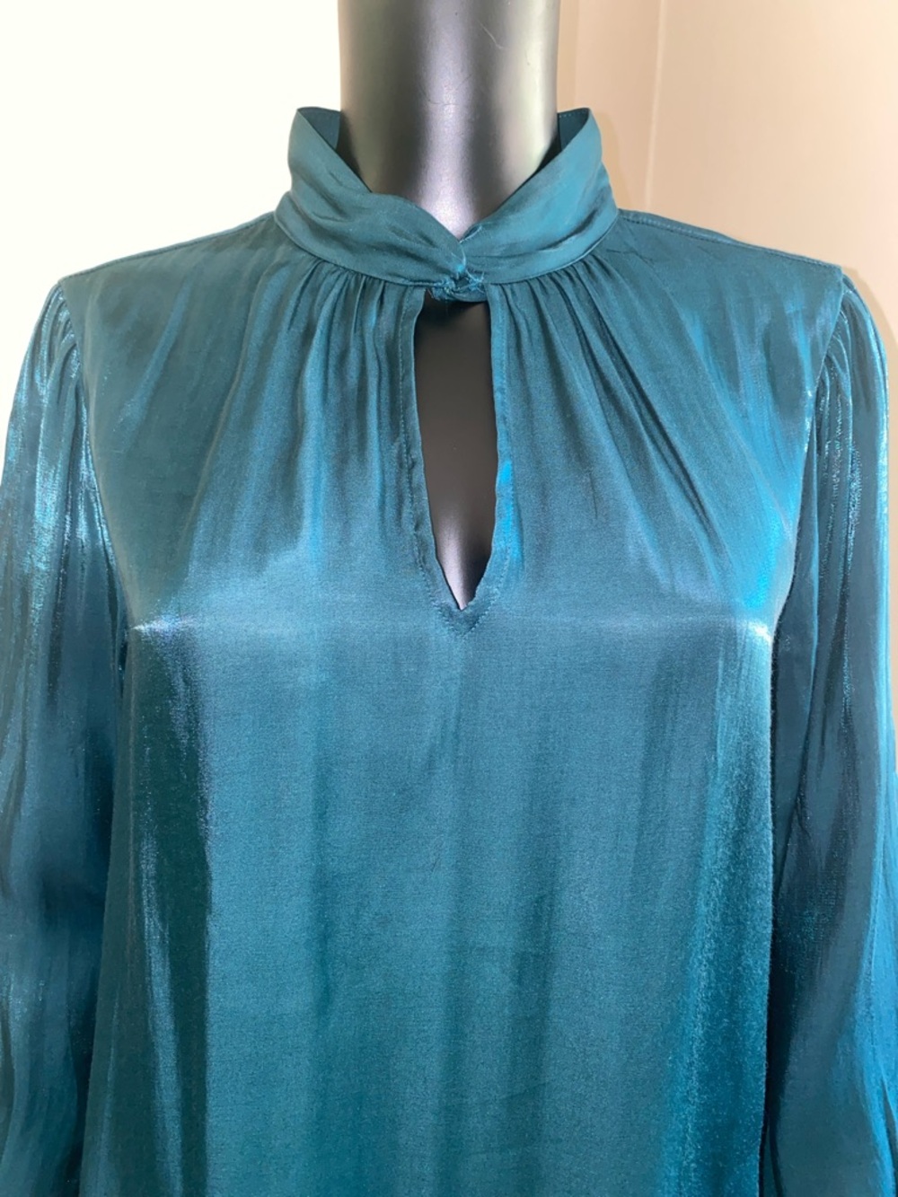 Nine West Teal Green Satin Keyhole Blouse - Picture 3 of 12